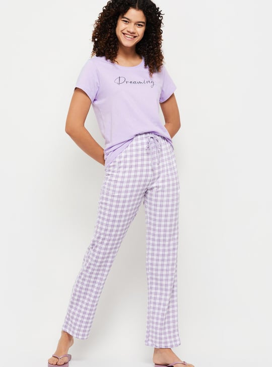 Women Checked Lounge T-shirt With Pajama