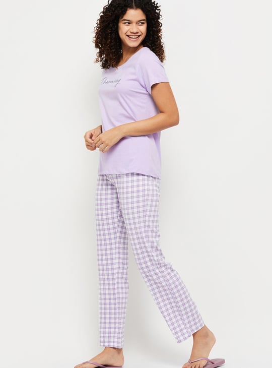 Women Checked Lounge T-shirt With Pajama