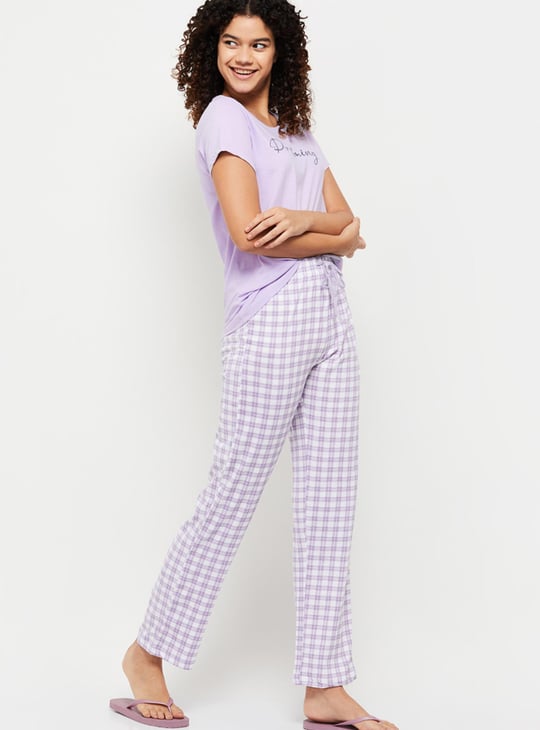 Women Checked Lounge T-shirt With Pajama