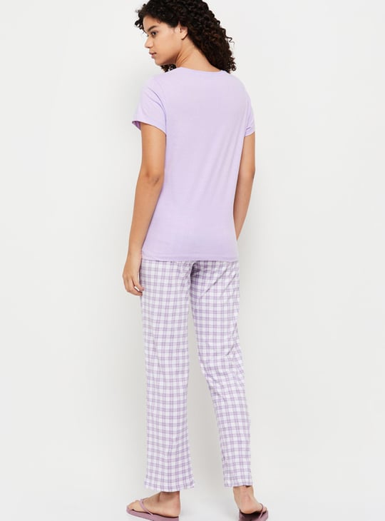 Women Checked Lounge T-shirt With Pajama