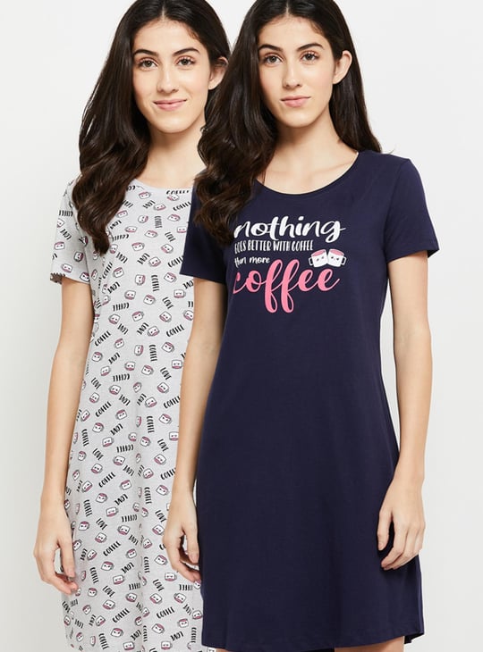 Women Printed Lounge Chemise - Pack of 2