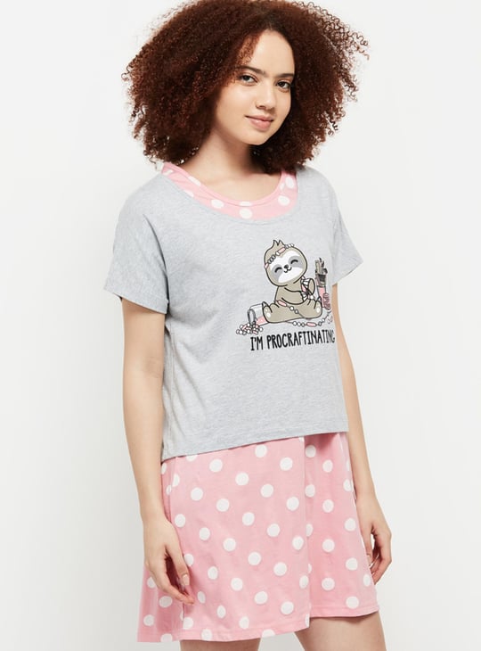 Women Printed Chemise With T-shirt