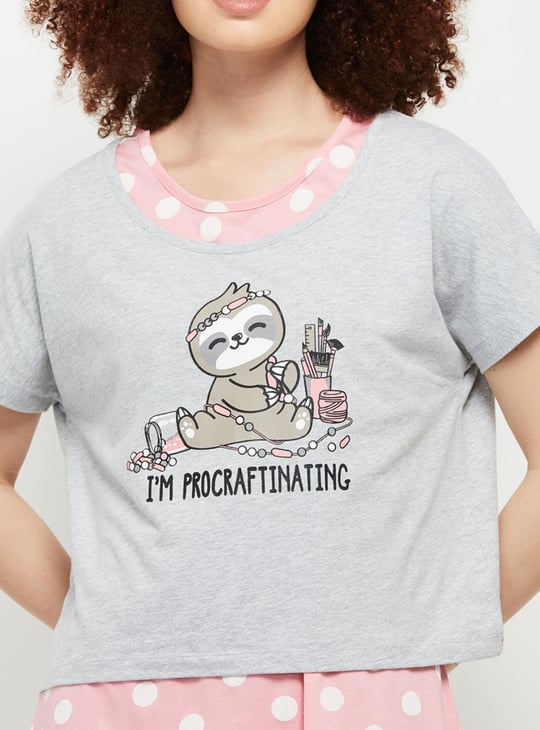 Women Printed Chemise With T-shirt