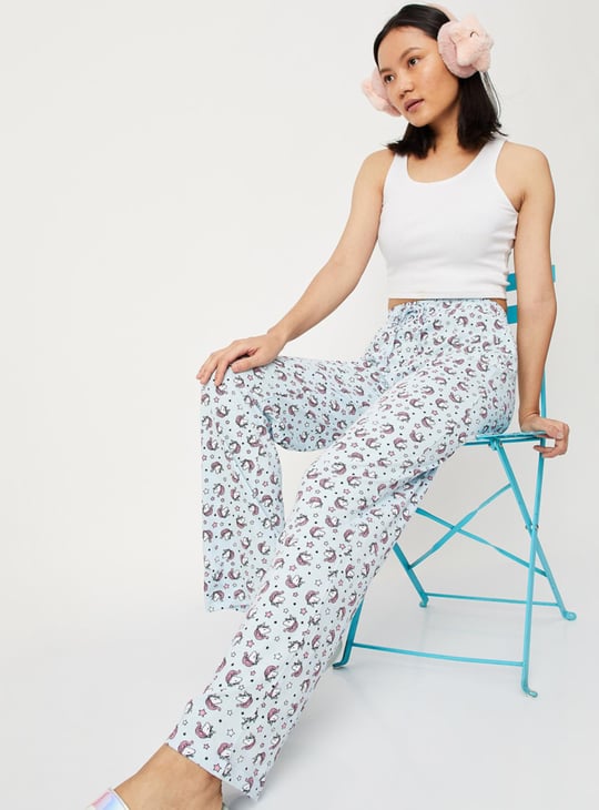 Women Quirky Printed Knit Pyjamas with Drawstring Closure