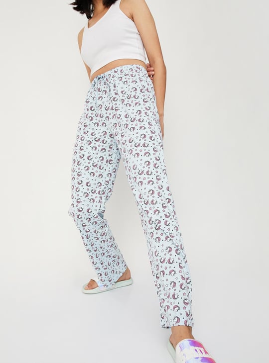 Women Quirky Printed Knit Pyjamas with Drawstring Closure