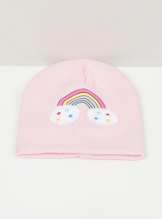 Girls Rainbow Printed Beanie Cap with Mittens