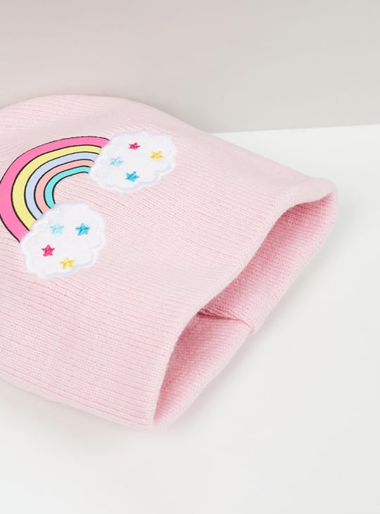 Girls Rainbow Printed Beanie Cap with Mittens