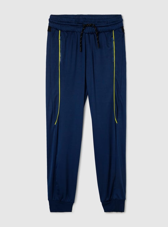 Boys Solid Joggers with Piping Detail