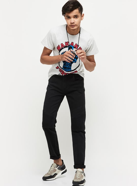Boys Solid Slim Fit Dark Jeans