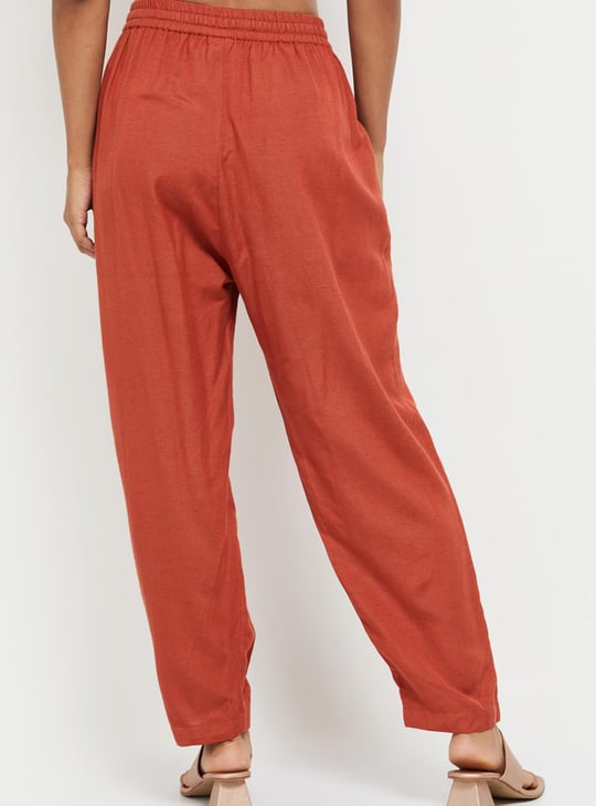 Women Solid Drawstring Waist Ethnic Pants 