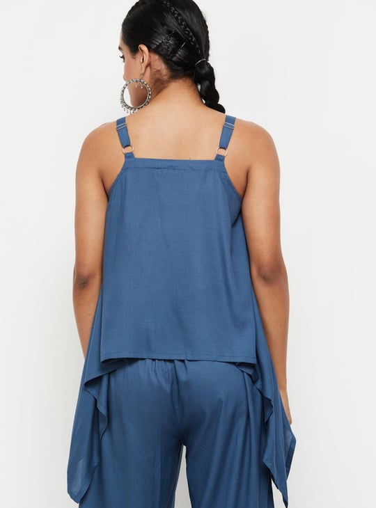 Women Embroidered Asymmetric Hem Crop Top 