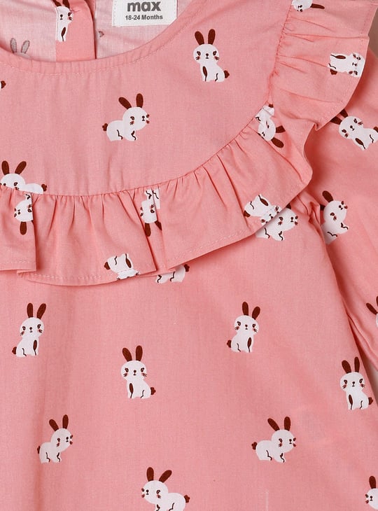 Girls Graphic Print Ruffle Neck Top 