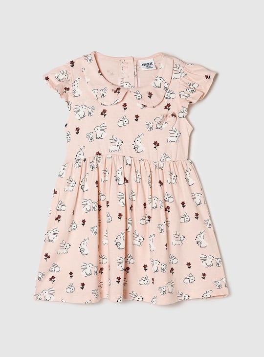 Girls Printed Peter Pan Collar Fit and Flare Dress