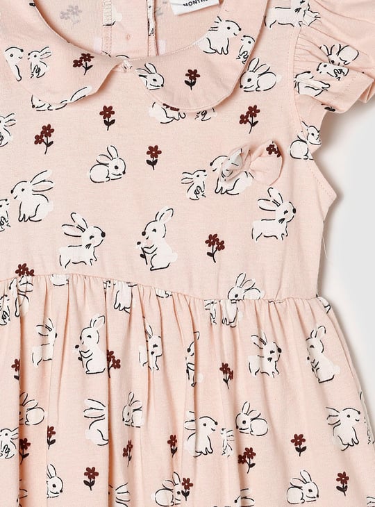 Girls Printed Peter Pan Collar Fit and Flare Dress