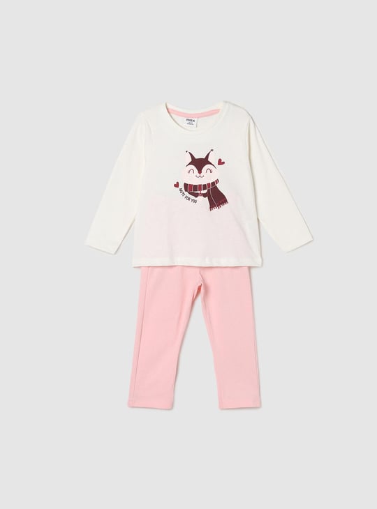 Girls Graphic Printed Lounge T-shirt with Elasticated Pyjamas 