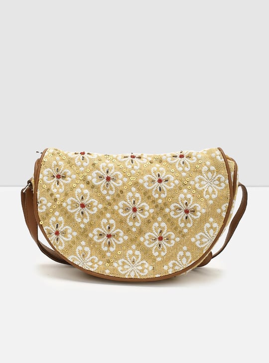 Women Sequin Embellished Snap Button Closure Sling Bag 