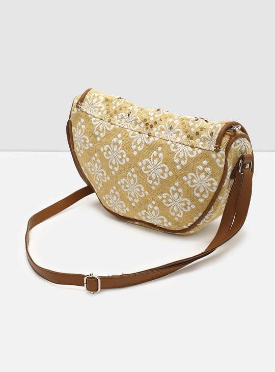 Women Sequin Embellished Snap Button Closure Sling Bag 