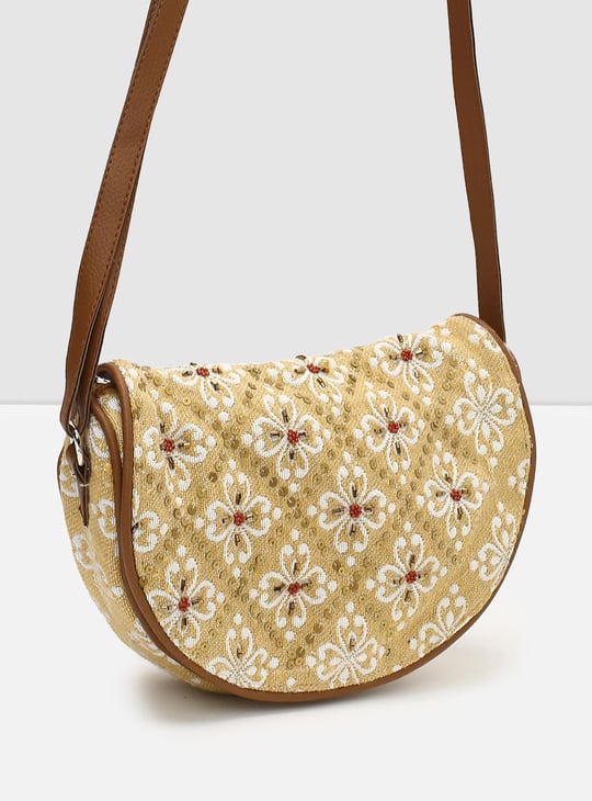 Women Sequin Embellished Snap Button Closure Sling Bag 