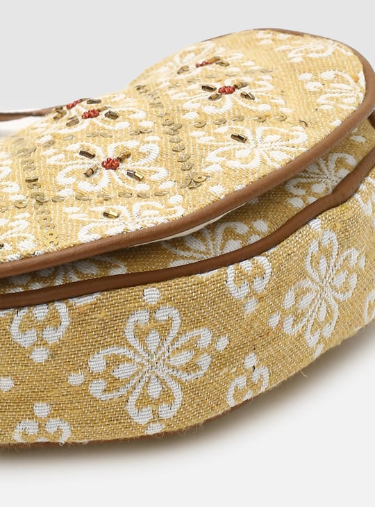 Women Sequin Embellished Snap Button Closure Sling Bag 