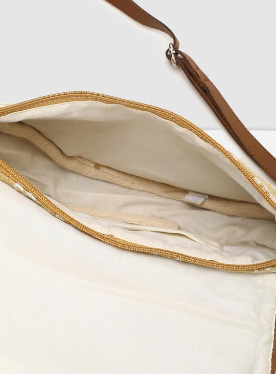 Women Sequin Embellished Snap Button Closure Sling Bag 