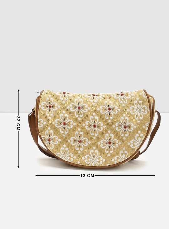 Women Sequin Embellished Snap Button Closure Sling Bag 