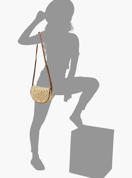 Women Sequin Embellished Snap Button Closure Sling Bag 