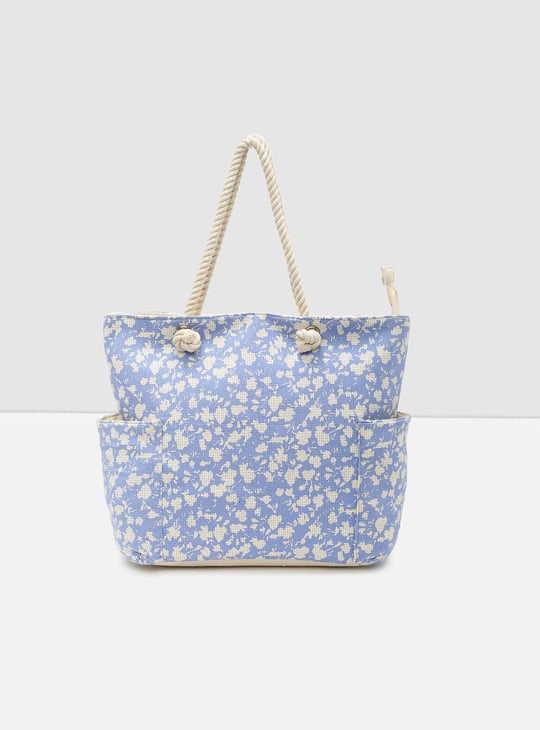 Women Floral Printed Zip Closure Tote Bag