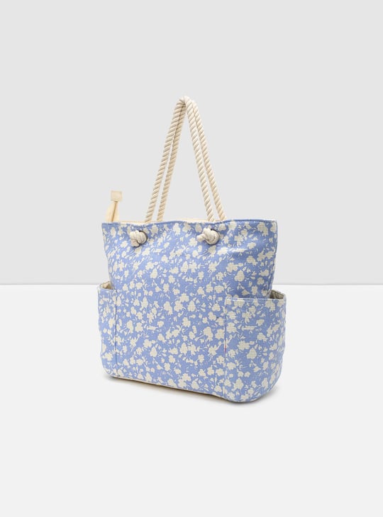 Women Floral Printed Zip Closure Tote Bag