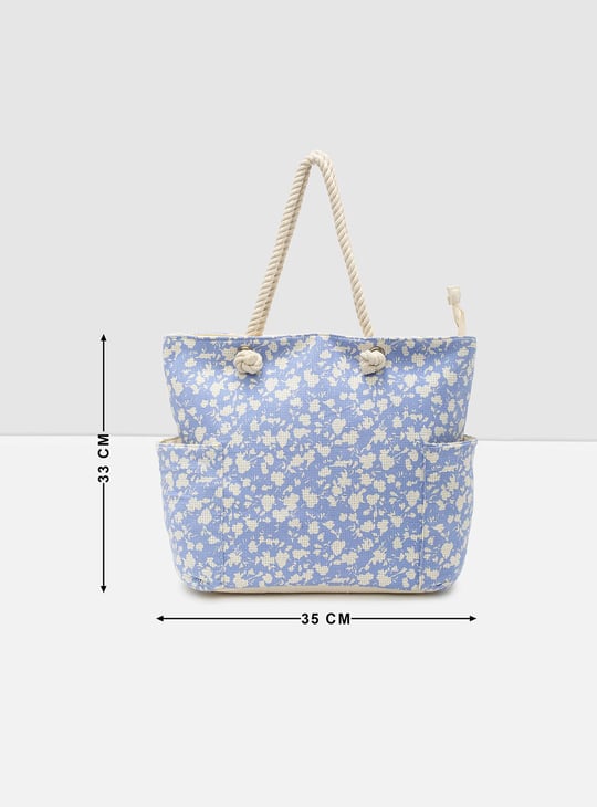 Women Floral Printed Zip Closure Tote Bag