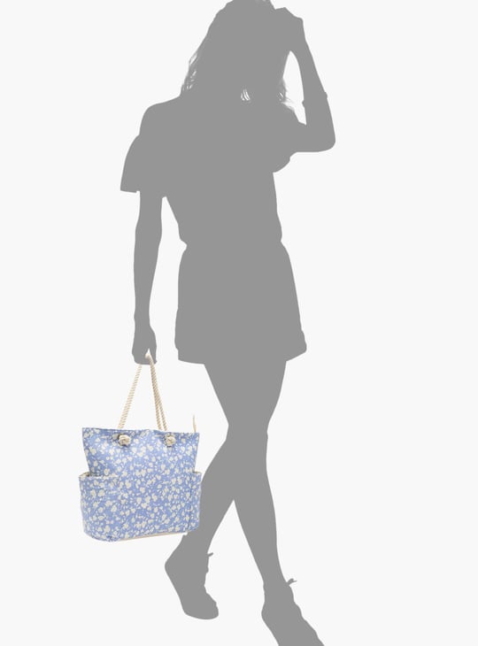 Women Floral Printed Zip Closure Tote Bag