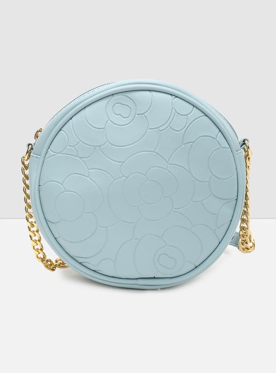 Women Textured Zip Closure Round Sling Bag