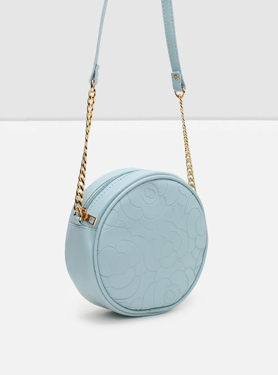 Women Textured Zip Closure Round Sling Bag