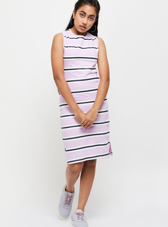 Girls Striped Round Neck T-shirt Dress 