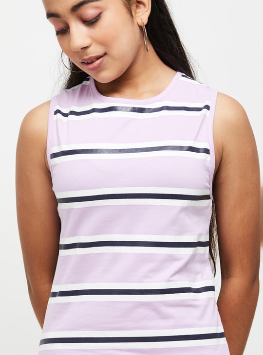 Girls Striped Round Neck T-shirt Dress 
