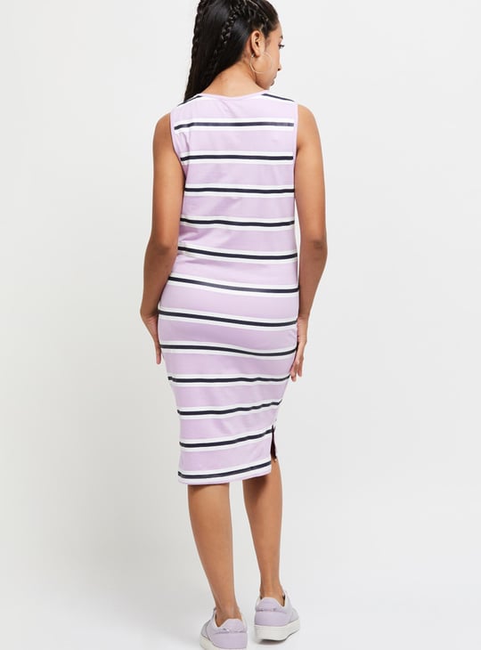 Girls Striped Round Neck T-shirt Dress 