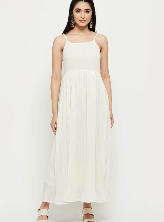 Women Solid A-line Dress With Embellished Crop Top 