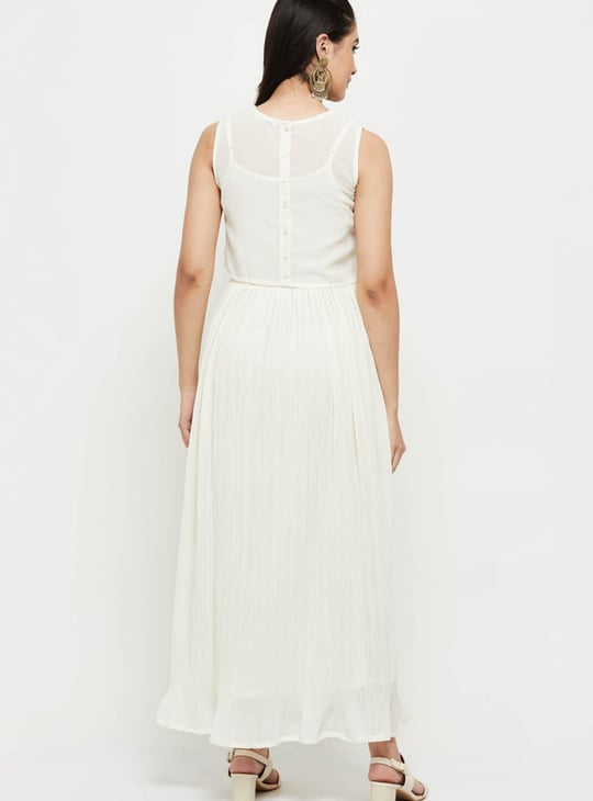 Women Solid A-line Dress With Embellished Crop Top 