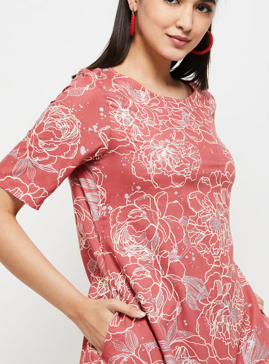 Women Floral Printed Asymmetric Hem Midi Dress