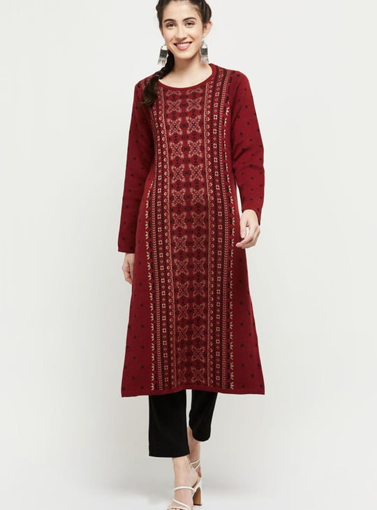 Women Printed Round Neck Straight Kurta