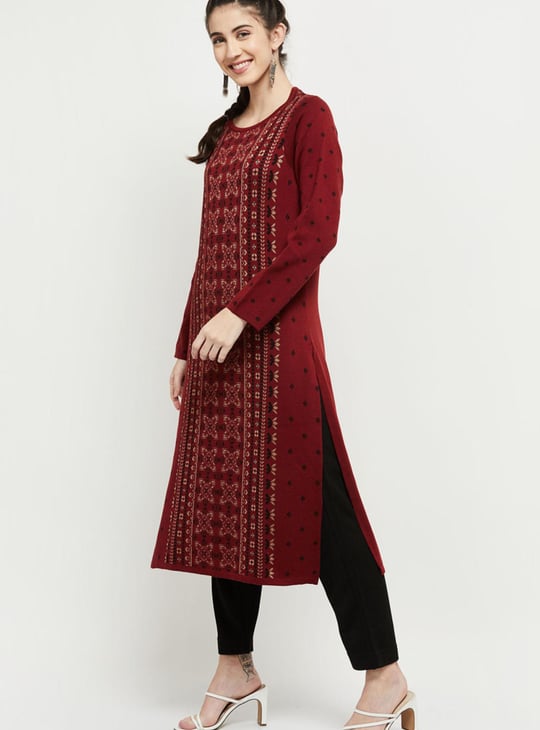 Women Printed Round Neck Straight Kurta