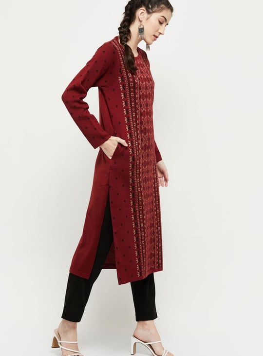 Women Printed Round Neck Straight Kurta