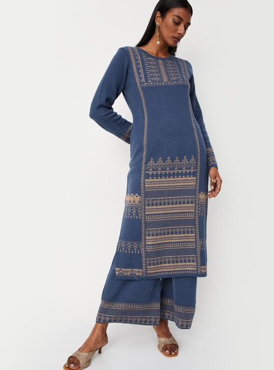 Women Jacquard Knit Winter Palazzos
