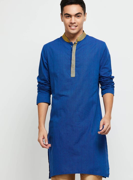 Men Solid Mandarin Collar Long Kurta 