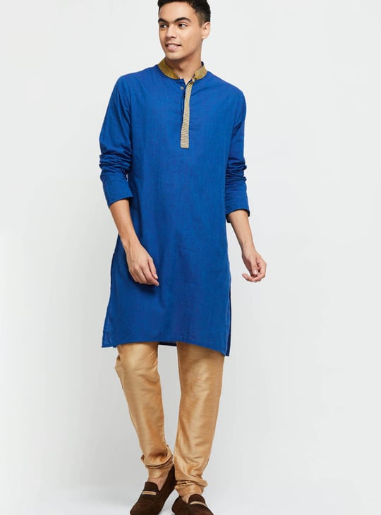 Men Solid Mandarin Collar Long Kurta 
