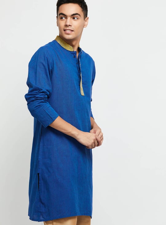 Men Solid Mandarin Collar Long Kurta 