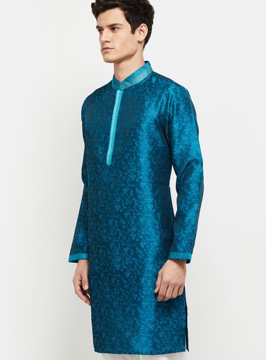Men Printed Mandarin Collar Regular Fit Long Kurta