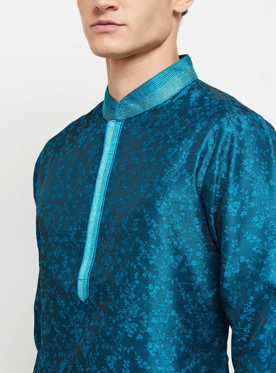 Men Printed Mandarin Collar Regular Fit Long Kurta