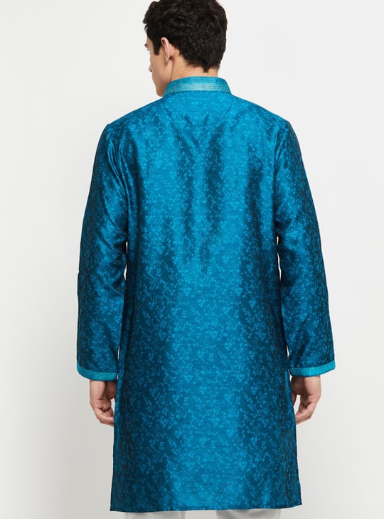 Men Printed Mandarin Collar Regular Fit Long Kurta