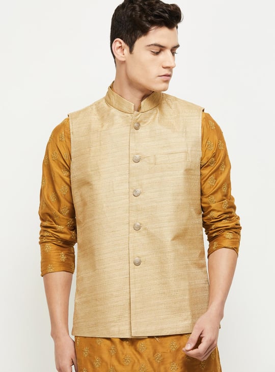Men Textured Regular Fit Ethnic Waist Coat