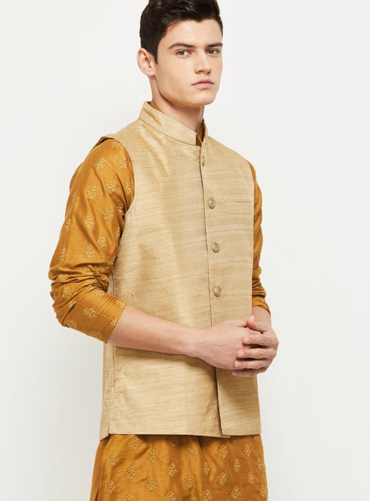 Men Textured Regular Fit Ethnic Waist Coat